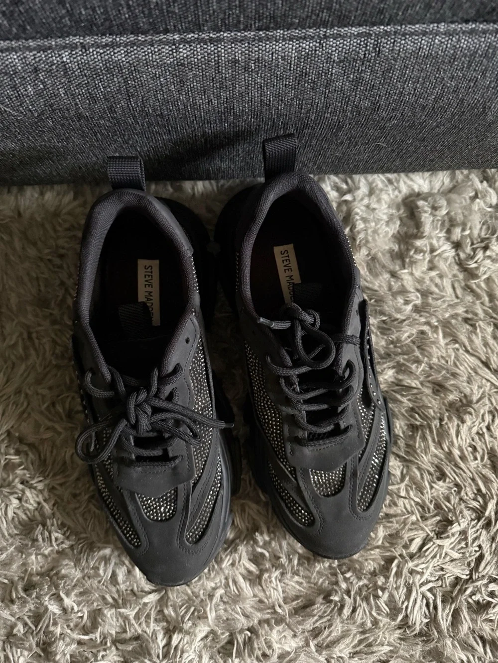 Steve Madden Black Platform Sneakers with Rhinestone Accents